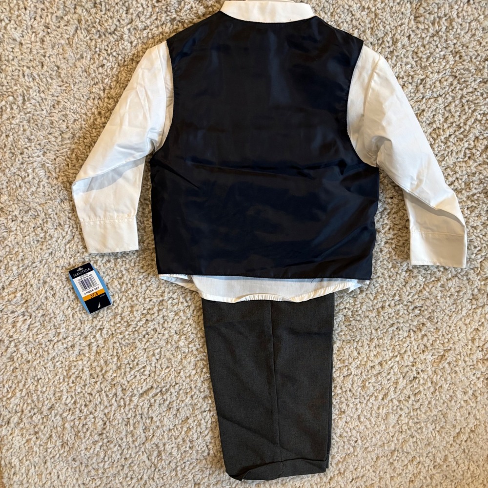 NEW Nautica 4-Piece Suit Set Toddler Boy 3T Red Velvet Vest White Shirt Grey - Picture 5 of 8